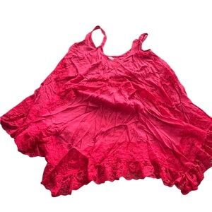 Intimately Free People Pink Red Ruffle Loose Fit Scarf Dress Tank Size Small
